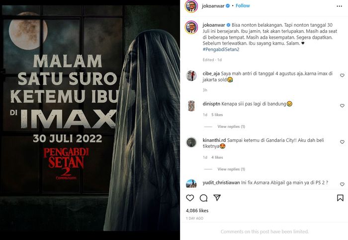 Film Pengabdi Setan Tayang Di Malam Suro Joko Anwar Nonton