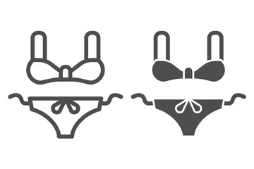 Women swimsuit line and solid icon, summer concept, female swimming suit sign on white background, bikini icon in outline style for mobile concept and web design. Vector graphics