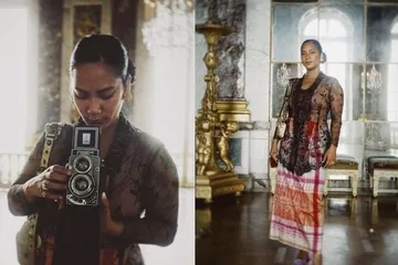 Penampilan Tara Basro memakai kebaya dan kain sarung yang menawan