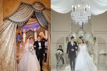 Gaun pernikahan ala putri di negeri dongeng dari artis Indonesia.
