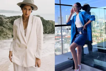 Gaya artis tampil mengenakan blazer. 
