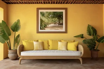 Pilihan warna gorden untuk ruangan dengan warna cat dinding kuning.