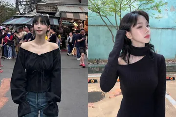 Inspirasi gaya kasual Karina Aespa yang serba hitam. 
