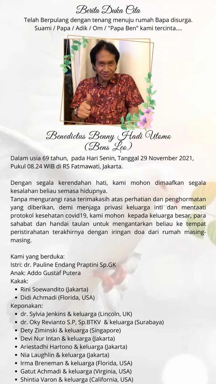 Bens Leo meninggal dunia