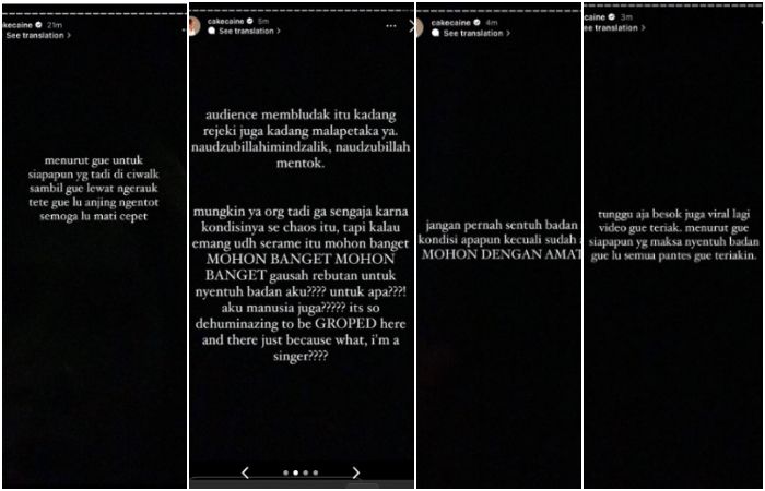 Kolase tangkapan layar curhatan Nadin Amizah alami pelecehan seksual
