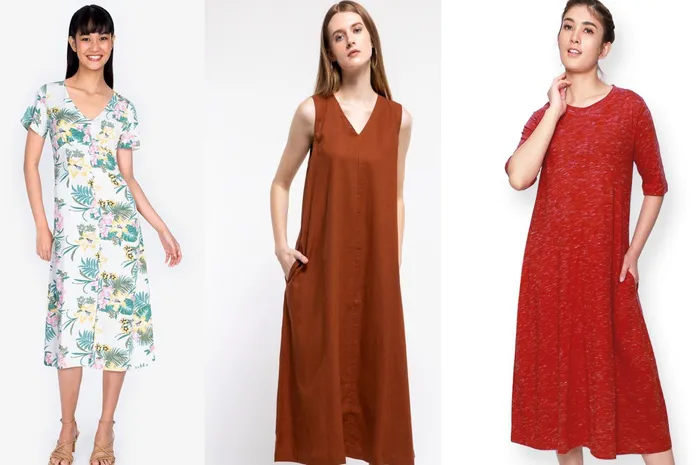 Rekomendasi midi dress a line untuk perempuan mungil