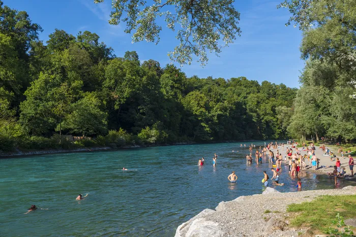 Wisatawan berenang di Sungai Aare