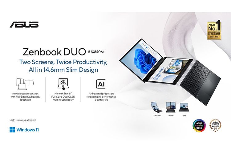 Tunjang Produktivitas, ASUS Zenbook DUO (UX8406) Hadir dengan Fitur AI