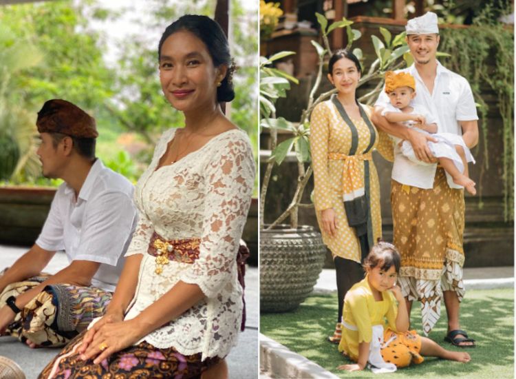 Ikut Perayaan Hari Raya Galungan umat Hindu, Happy Salma tampil menawan dalam balutan baju adat Bali.