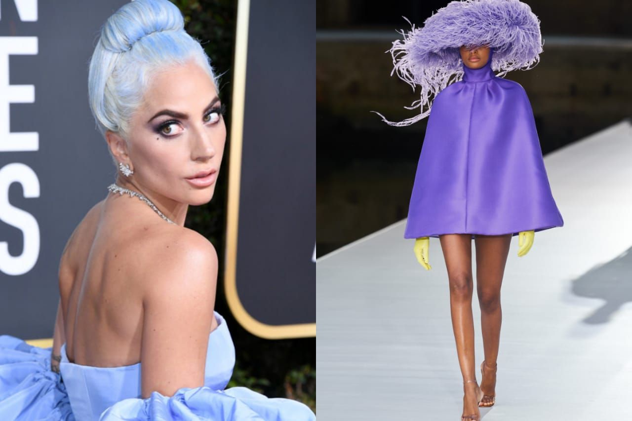 Tampil serba ungu dengan gaun jubah koleksi Valentino Haute Couture, penampilan eksentrik Lady Gaga sukses curi perhatian!