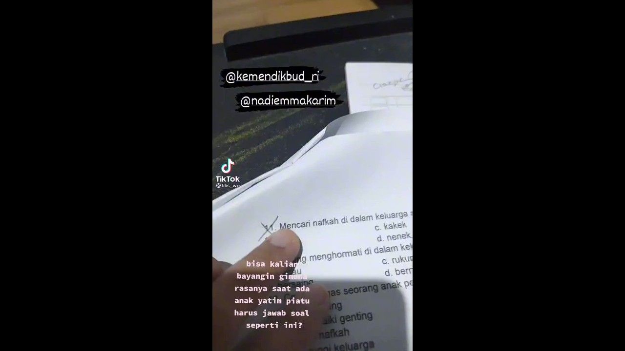 Video ujian pilihan ganda tentang peran anggota keluarga viral di TikTok, jadi bahan diskusi netizen di media sosial Twitter.