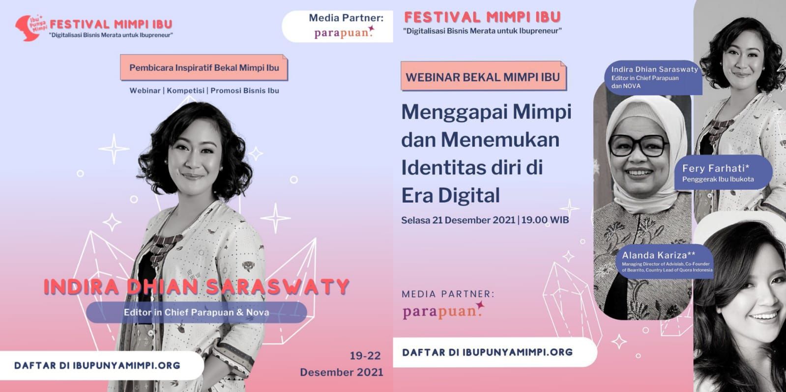 Mengulik acara Festival Mimpi Ibu, webinar yang diadakan oleh ibupunyamimpi.org untuk menguatkan para ibu di Hari Ibu.