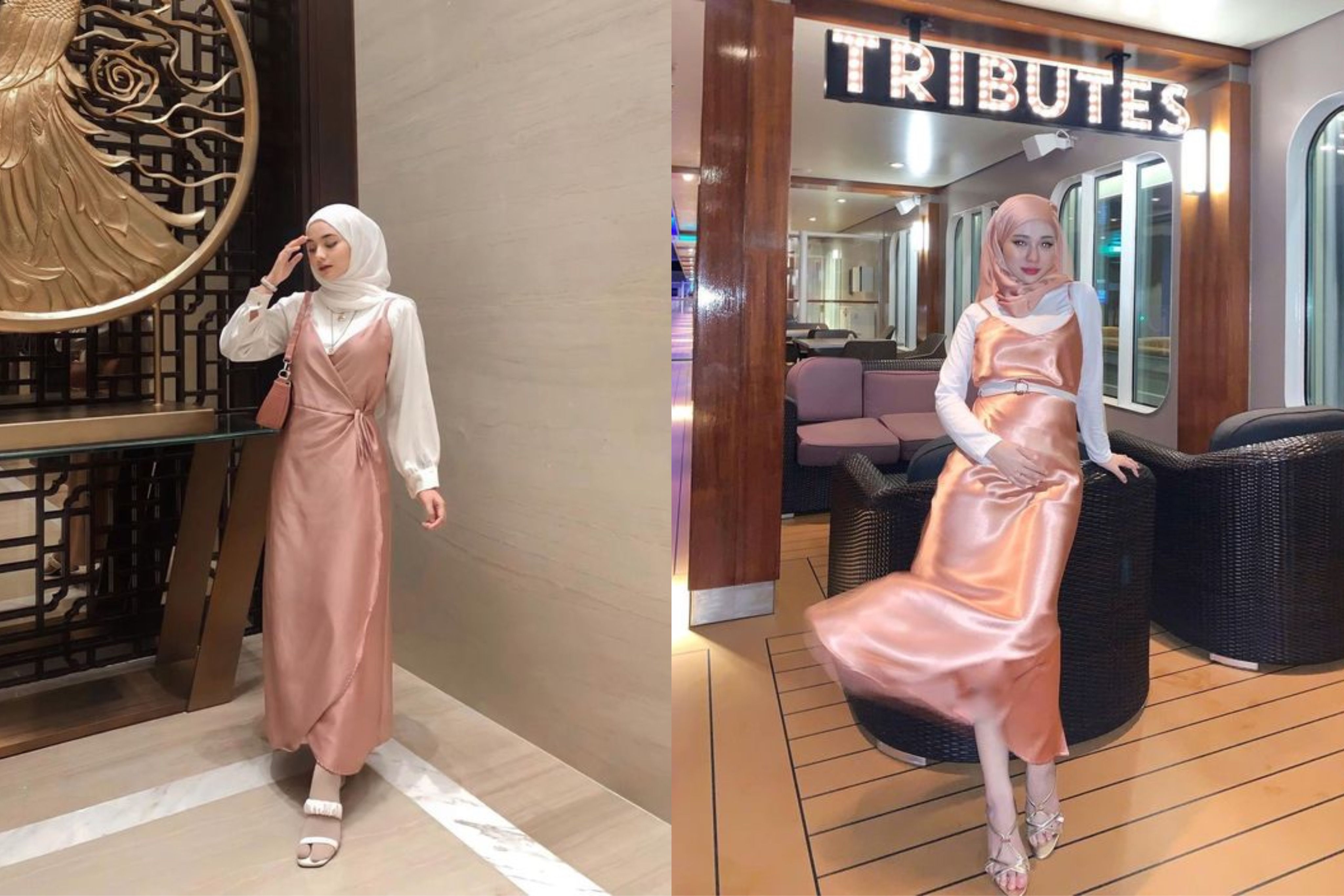 Modis dan trendy, ini beberapa inspirasi gaya padu padan slip dress yang bisa disontek perempuan yang berhijab.