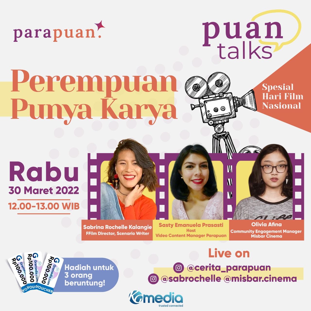Menyambut Hari Film Nasional, Puan Talks akan berbincang dengan narasumber tentang sejauh mana industri film telah menjadi ruang aman untuk berkarya.