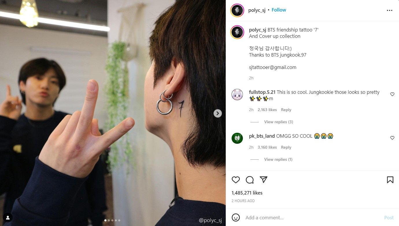 Unggahan seniman tato yang membuatkan tato persahabatan Jungkook BTS