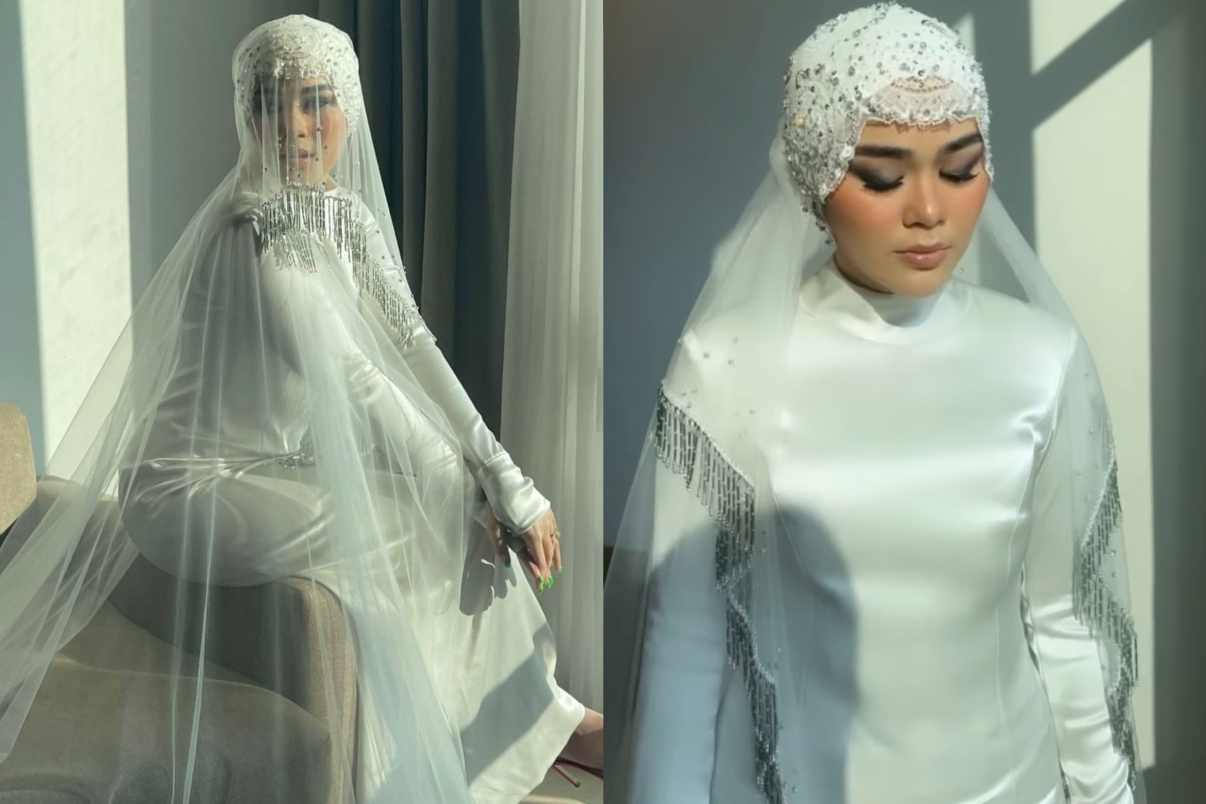 Sivia Azizah tampil memukau dalam balutan satin dress   dan turban di acara resepsi pernikahannya. Intip detailnya berikut ini. 