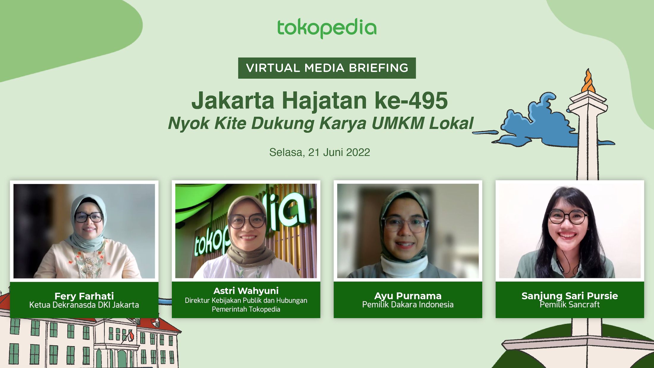 Dalam rangka memperingati hari ulang tahun Jakarta yang ke-495, Tokopedia dan Dekranasda DKI mengajak masyarakat untuk dukung UMKM lokal.