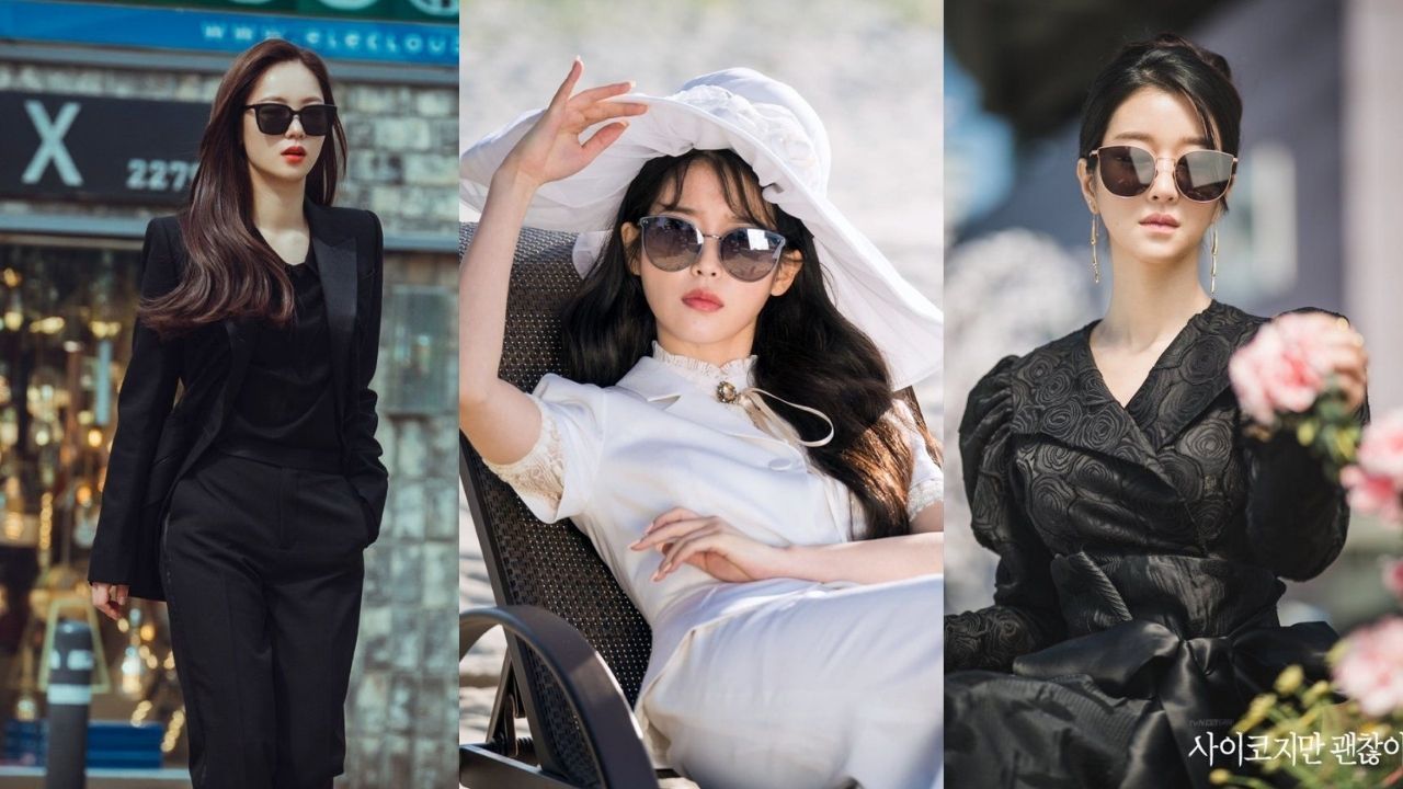 Gaya karakter perempuan di drama Korea pakai kacamata hitam.