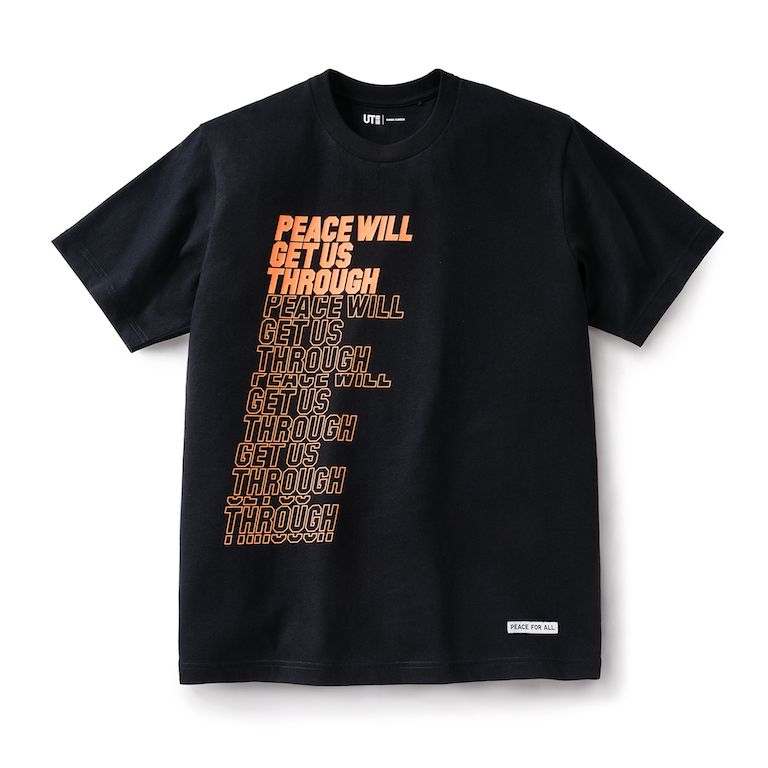 Desain t-shirt amal PEACE FOR ALL rancangan Shingo Kunieda.