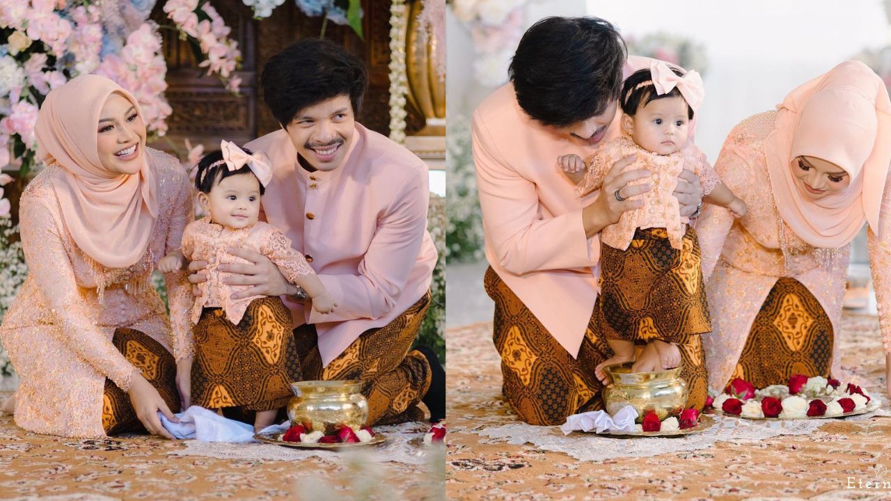 Pasangan Aurel Hermansyah dan Atta Halilintar menggelar upacara tedak siten Ameena. Intip yuk gaya kompak ibu dan anak ini!