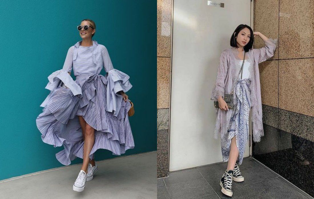 Pergi ke pesta pernikahan tidak harus selalu pakai high heels. Ini inspirasi baju kondangan dengan sneaker.