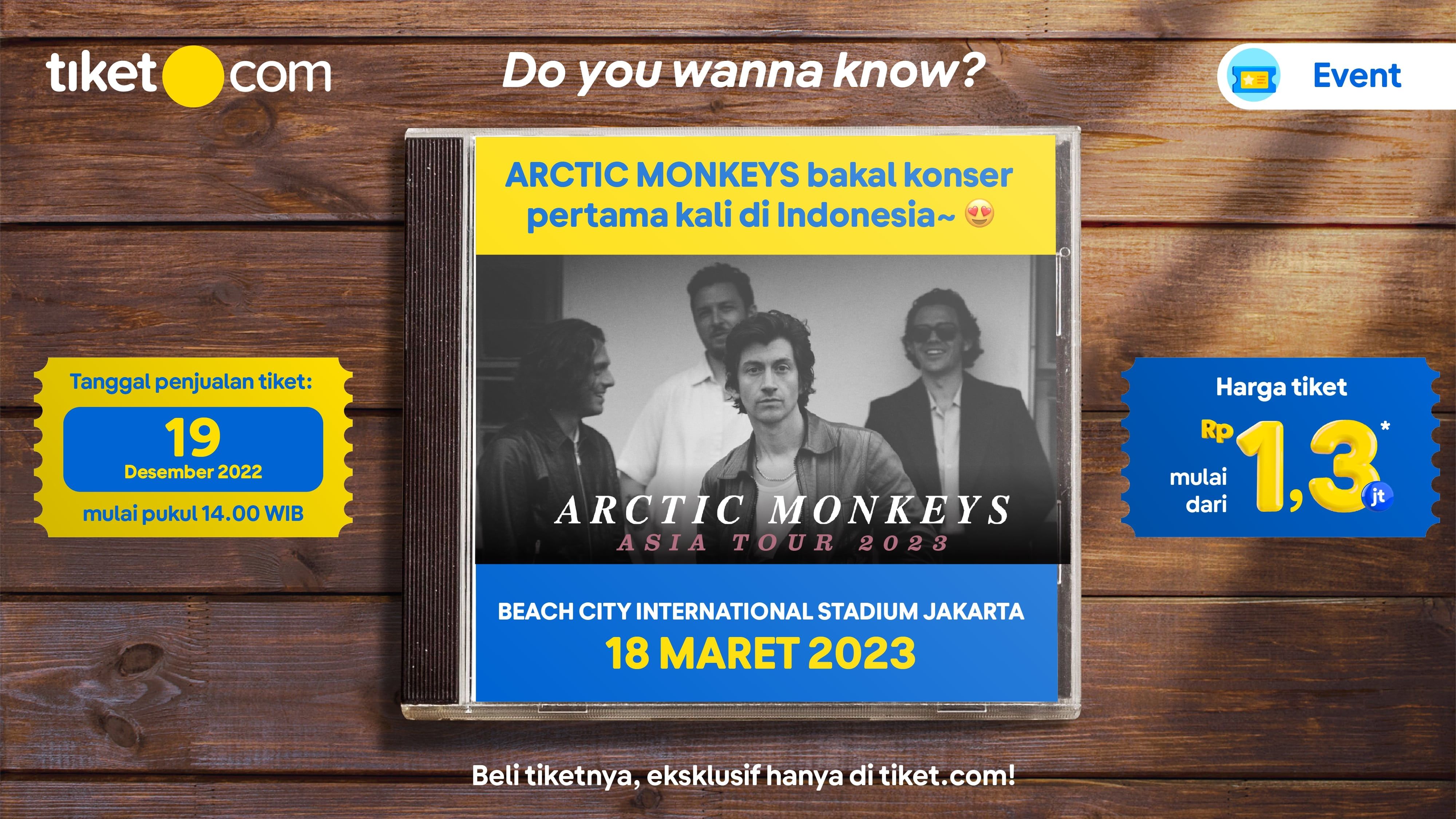 Harga tiket konser musik Arctic Monkeys yang dijual mulai besok, Senin (19/12/2022), bisa dibeli langsung di Tiket.com.