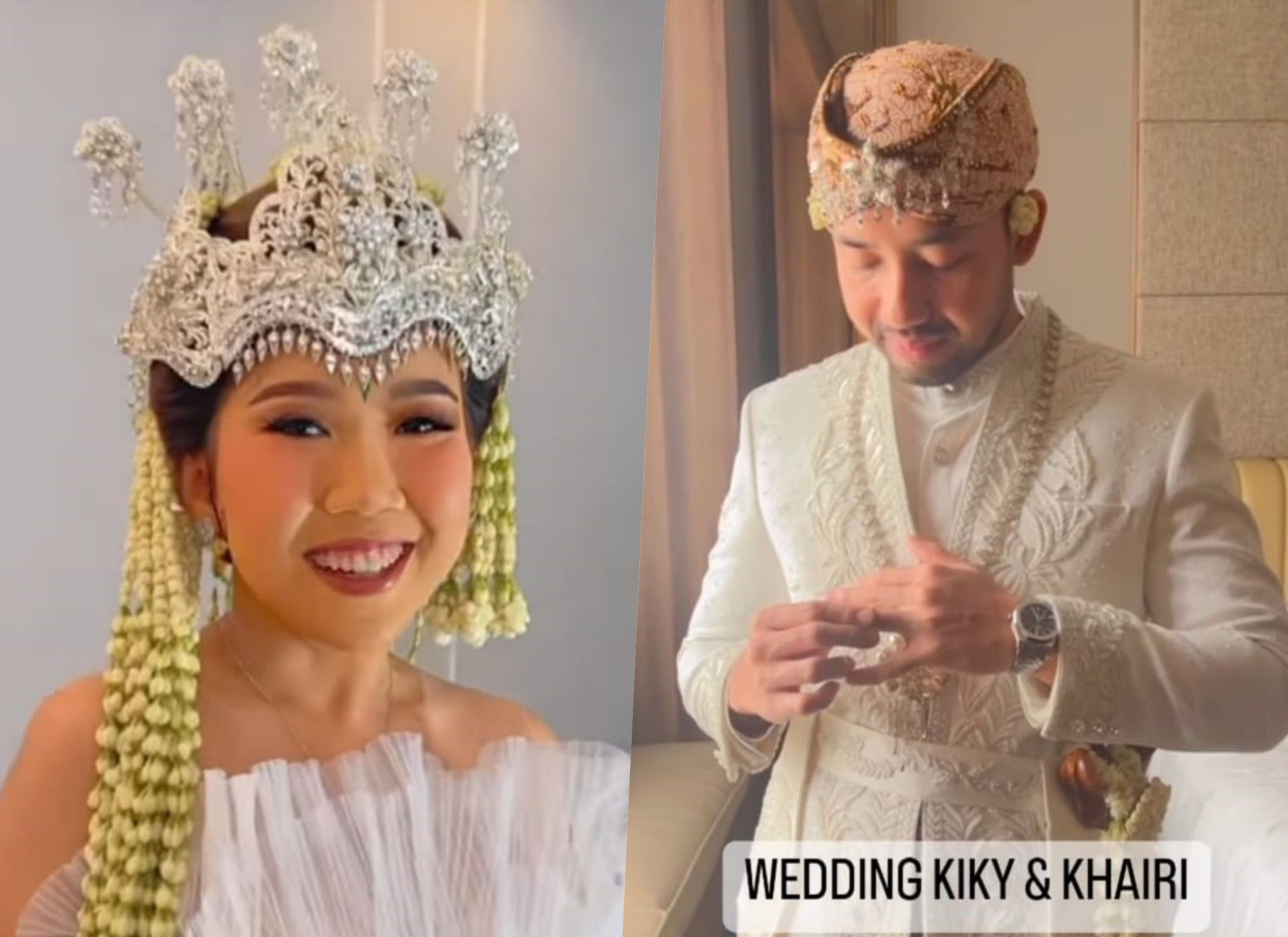 Kiky Saputri dan Khairi tampil cantik dan kharismatik dengan busana akad nikah serba putih yang dirancang desainer Didiet Maulana.