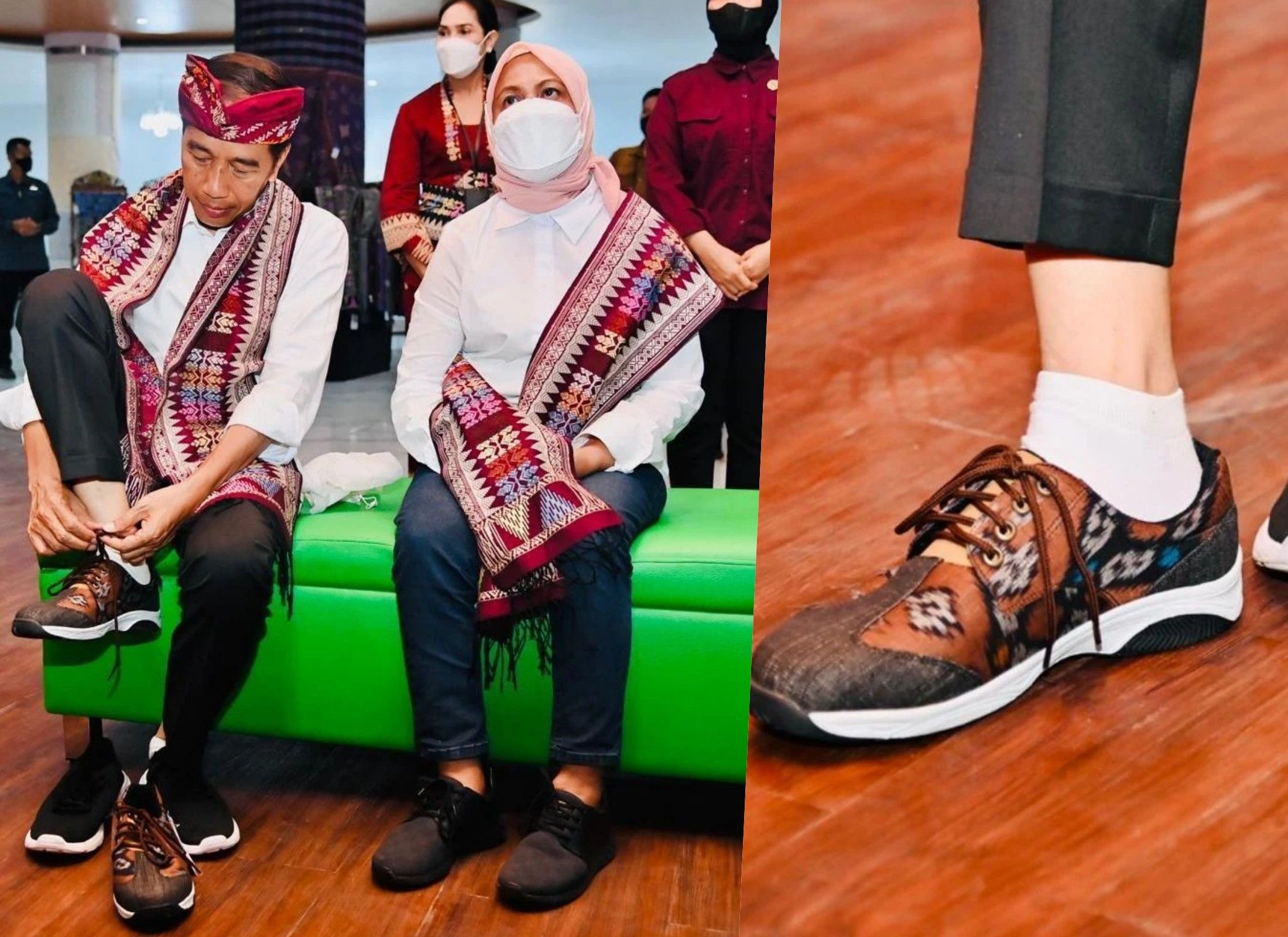 Baru-baru ini Presiden Jokowi terlihat mengenakan sepatu sneaker yang terbuat dari tenun endek Bali. Ternyata segini harganya.