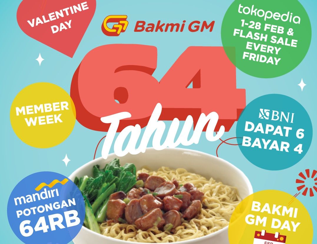 Pada 20 Februari 2023 mendatang, Bakmi GM merayakan ulang tahunnya yang ke-64. Ini 5 promo yang bisa dinikmati.