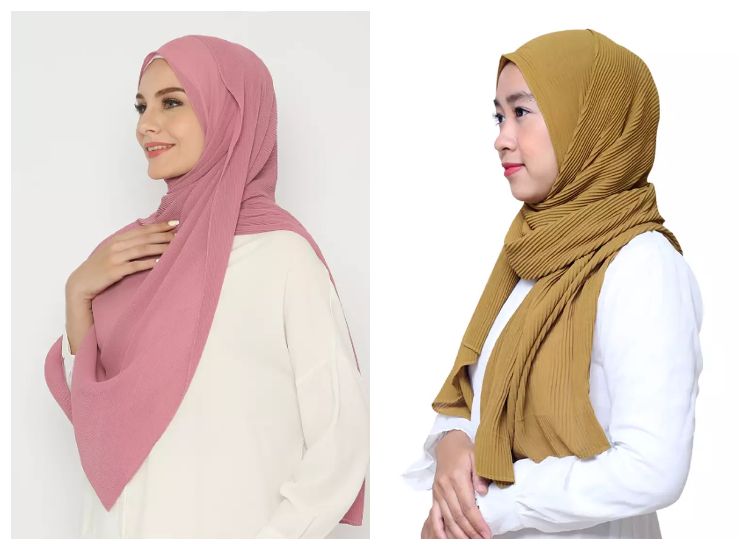Berikut ini 5 rekomendasi pashmina plisket untuk melengkapi tampilan baju Lebaran, mulai harga Rp60 ribuan