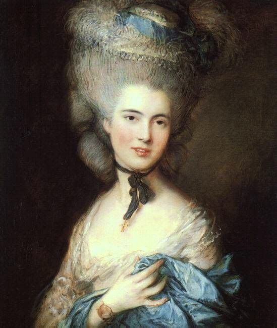 Lukisan  perempuan dengan wig besar di era Georgian tahun 1770.