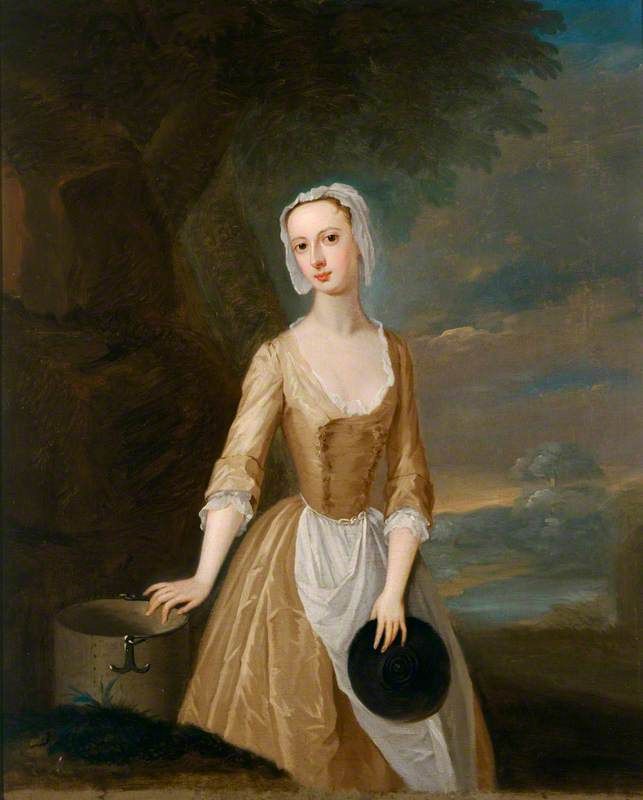 Gaya rambut Catherine Douglas, Duchess of Queensbury awal tahun 1725-1730 yang masih terlihat sederhana. 