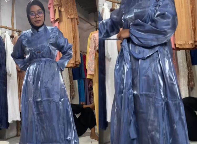 Gamis shimmer jadi baju Lebaran 2024 yang viral di TikTok karena penampilannya yang tampak berkilau dan menarik saat dipakai.