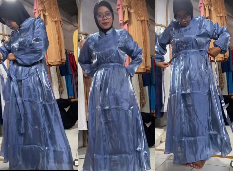 Berikut ini tips merawat gamis shimmer, model baju Lebaran 2024 yang viral di TikTok, perhatikan bahan kainnya.