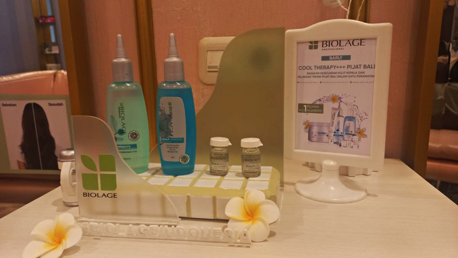 Rangkaian produk yang digunakan dalam perawatan Biolage Cool Therapy+++ Pijat Bali.