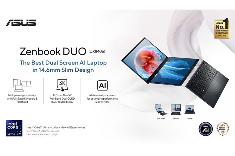 Zenbook DUO (UX8406) hadir dengan performa yang lebih powerful berkat prosesor Intel® Core™ Ultra 9 185H.