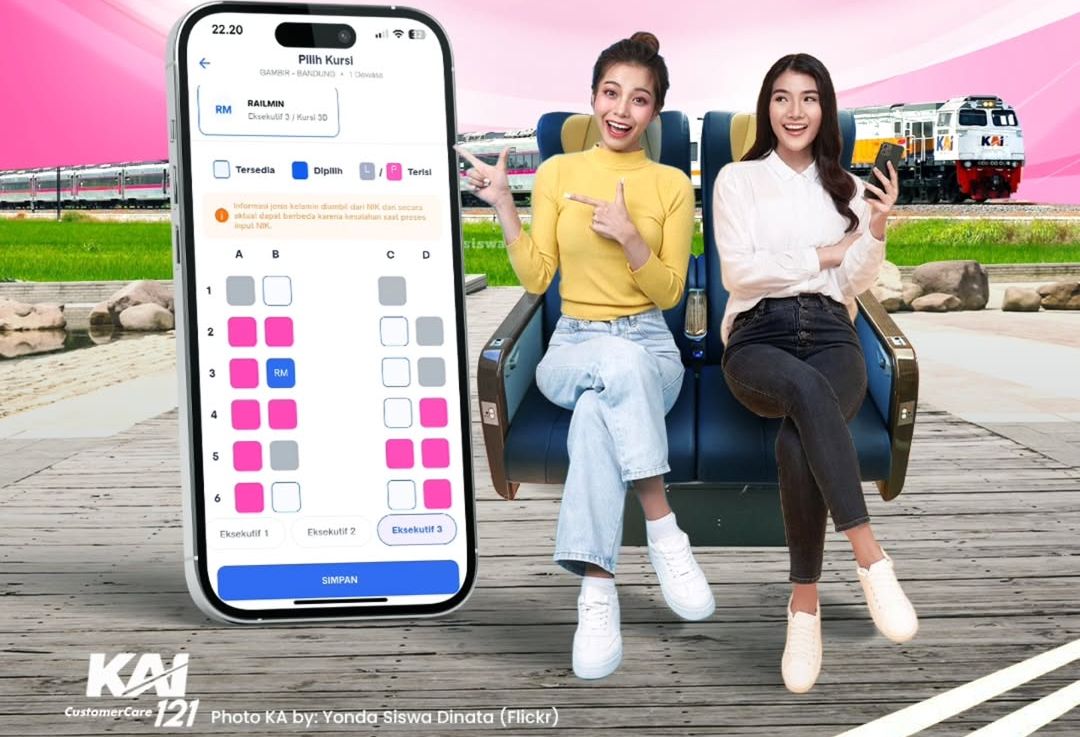 KAI hadirkan fitur Female Seat Map yang memungkinkan perempuan memilih kursi dengan sesama penumpang perempuan.