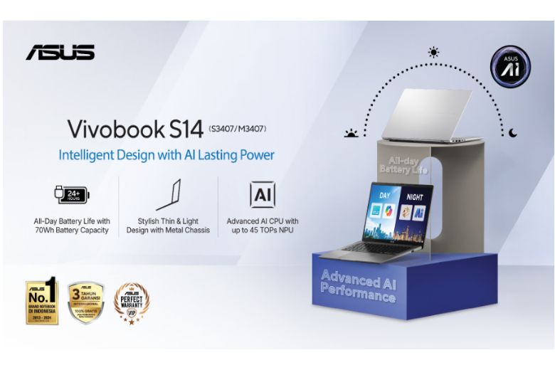 ASUS Vivobook S14 (S3407QA) menggabungkan desain ramping, portabilitas tinggi, dan teknologi AI untuk pengalaman yang canggih dan fungsional.