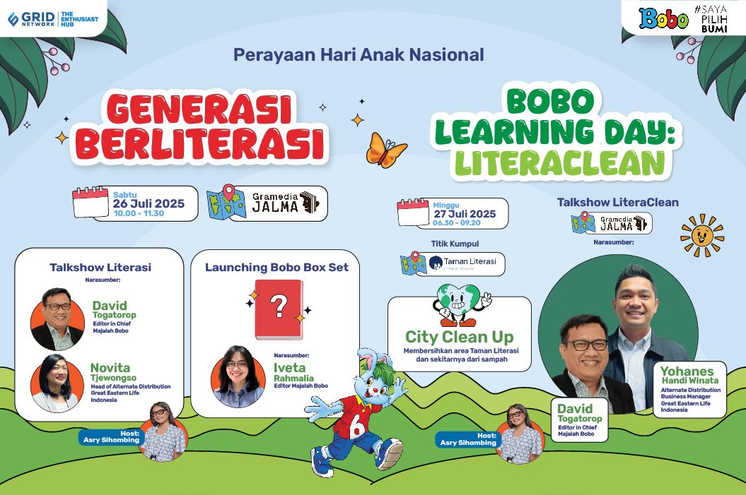 Catat tanggalnya, Majalah Bobo menghadirkan rangkaian kegiatan seru untuk anak Indonesia dalam rangka Hari Anak Nasional 2025.