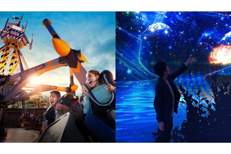 Pengunjung menikmati wahana di Genting SkyWorlds Theme Park serta menjelajahi atraksi visual interaktif di The Immersive Studio yang menjadi bagian dari pengalaman hiburan di Resorts World Genting. 