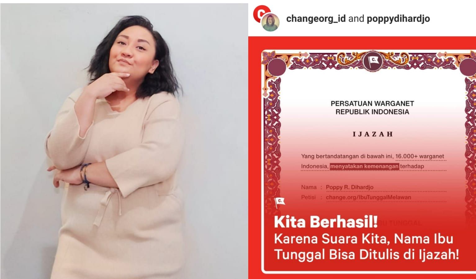 Tak mudah dan penuh lika-liku, ini cerita Poppy Dihardjo soal perjuangannya agar nama ibu tunggal bisa dicantumkan di ijazah anak.