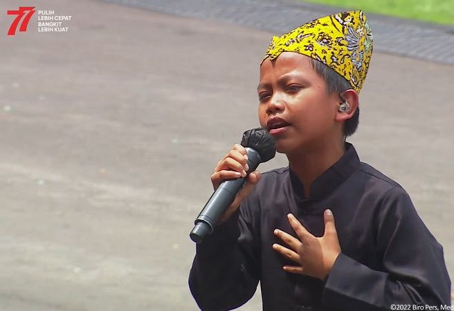 Penampilan Farel Prayoga dengan lagu Ojo Dibandingke saat upacara Hari  Kemerdekaan Indonesia