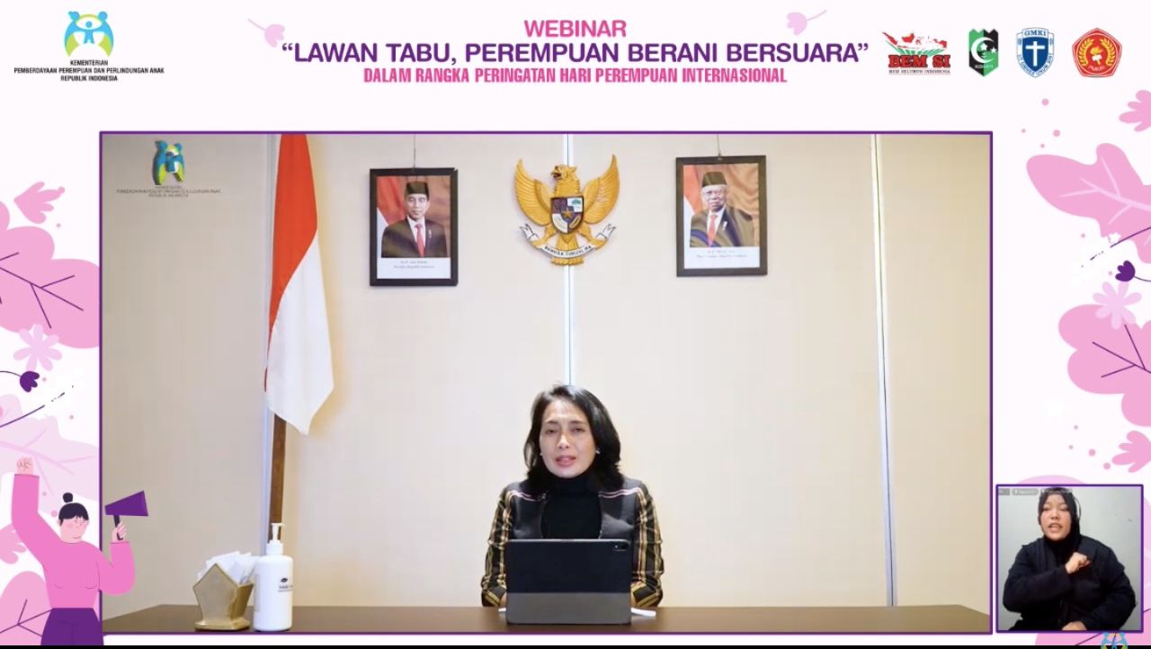 Dalam rangka Hari Perempuan Internasional, Menteri PPPA Bintang Puspayoga mengajak perempuan Indonesia untuk berani bersuara.