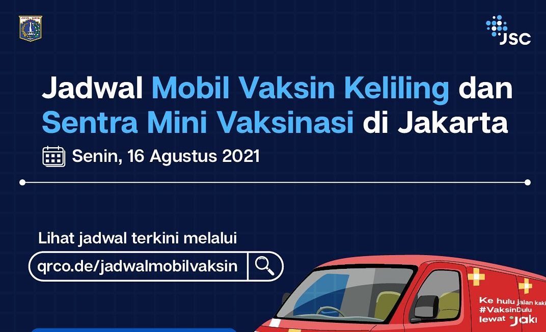 Berikut jadwal mobil vaksin keliling wilayah Jakarta Barat, Jakarta Selatan, dan Jakarta Timur hari ini, 16 Agustus 2021 menggunakan vaksin Sinovac.