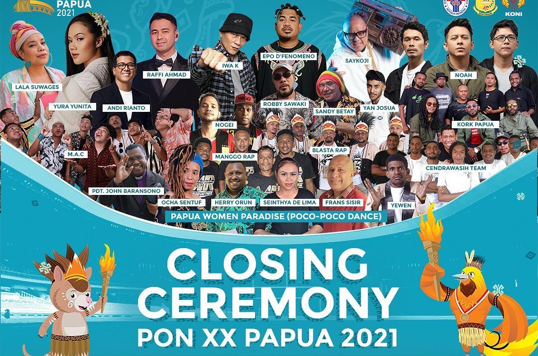 Pekan Olahraga Nasional (PON) XX Papua telah resmi berakhir Jumat (15/10/2021). Closing Ceremony dimeriahkan dengan tarian daerah dan artis Tanah Air.