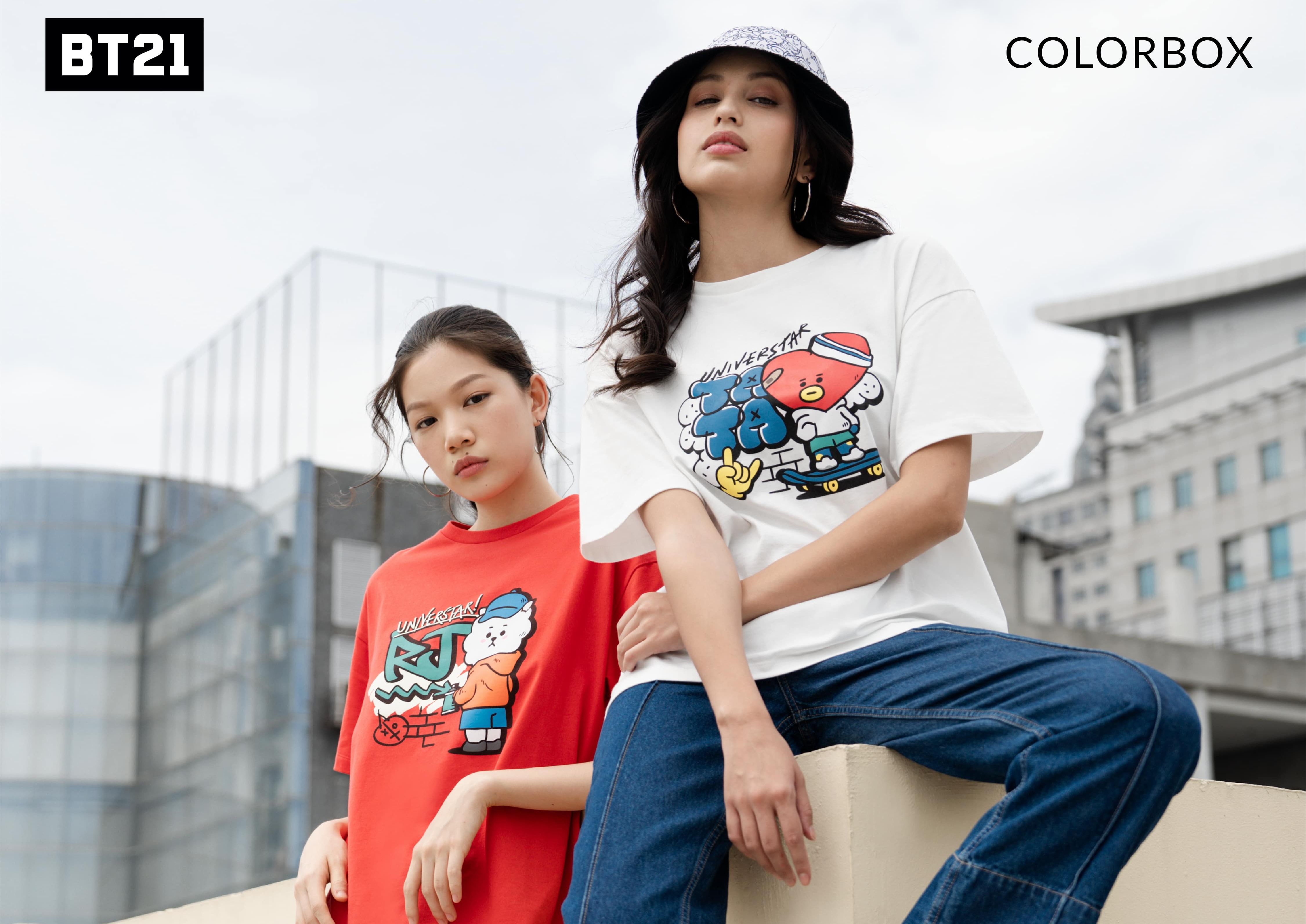 ARMY wajib tahu, koleksi fashion terbaru hasil kerja sama COLORBOX dan BT21 yang menghasilkan kaus, bucket hat, hingga tote bag.