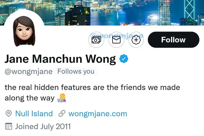 Tampilan profil Jane Manchun Wong