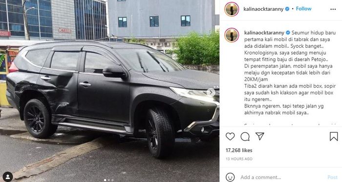 Kalina Ocktaranny alami kecelakaan hingga mobil mewahnya peyok