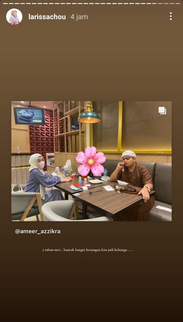 Unggahan Instagram Story Larissa Chou, mengenang Ameer Azzikra