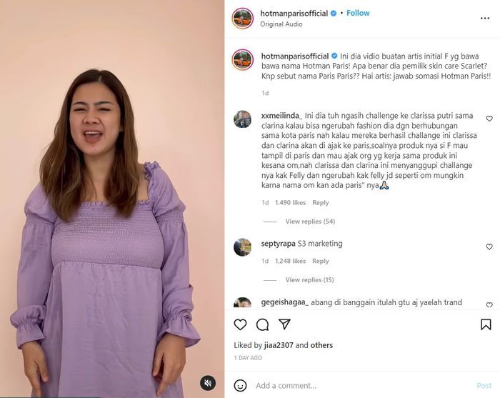 Unggahan Hotman Paris yang melayangkan somasi kepada Felicya Angelista